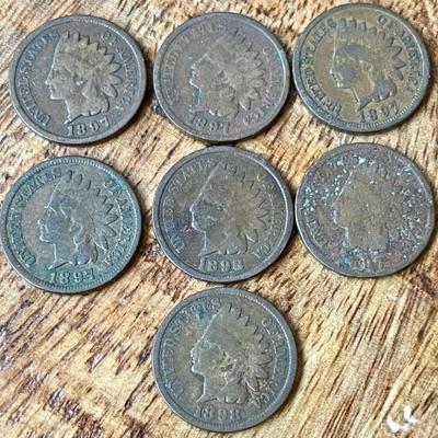 (5) 1897 & (2) 1898 Indian Head Penny Coins 