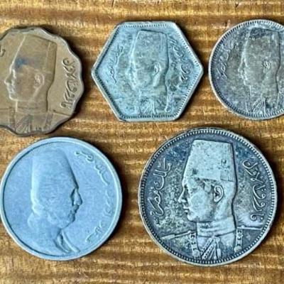 Egypt Coins - 5 Milliemes, Silver King Farouk Sudan - 10 Qirsh Coin - Silver 2 Piastres Coin 