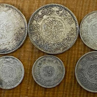 6 Saudi Arabia Vintage Riyal Silver Coins 