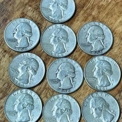 10 Silver  Quarter Coins 