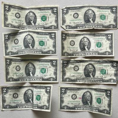 (8) 1976 Two Dollar Bills (as Is)