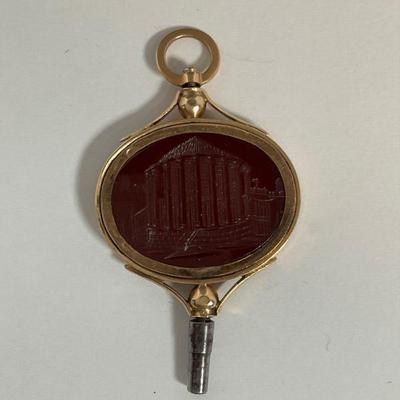Antique Pocket Watch Key w/ carved insert