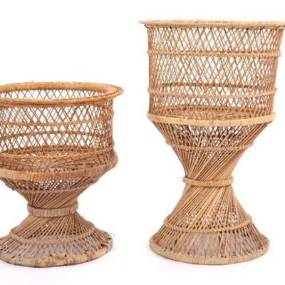 Pair MCM Wicker planters
