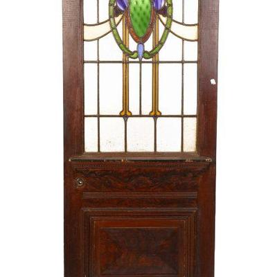 victorian Stained glass window in burled wood door