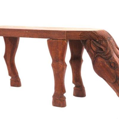 Carved wood horse bench