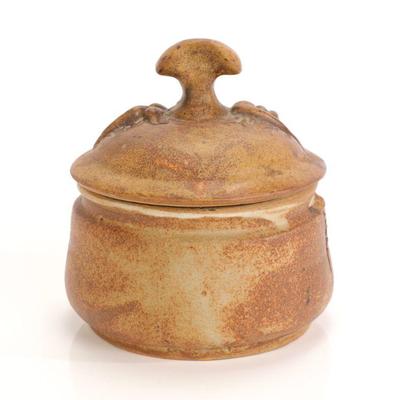 Flat Earth lidded pottery dish