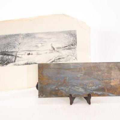 Bernard Martin engraving printers plate and prints