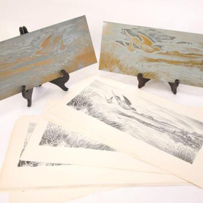 Bernard Martin engraving printers plate and prints