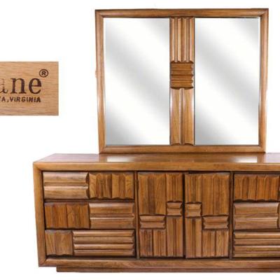 Lane Brutalist Vanity Dresser with mirror