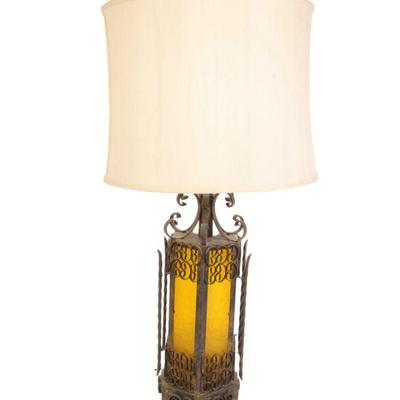 MCM Brutalist Amber glass lamp