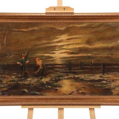 F. Munsterfeld "Clam Digger" antique oil painting