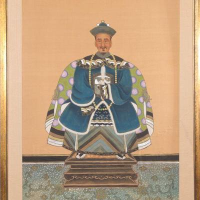 Chinese Familial portrait painting on silk