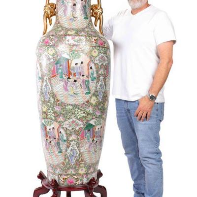6 foot tall Chinese Famille Rose Palace Vase