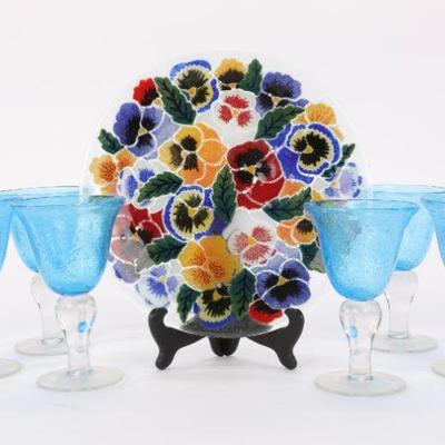 Glass plate and goblets