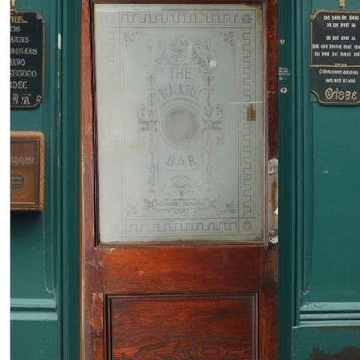 Victorian etched glass door from the Black Bull Bar in England