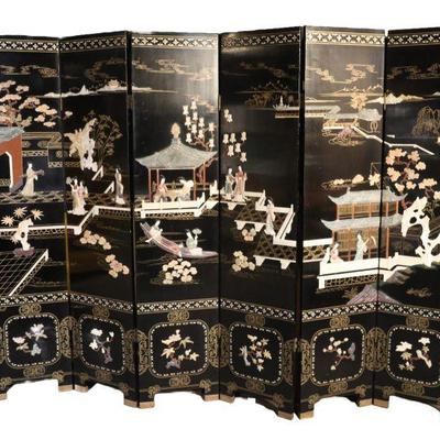 Japanese laquer room divider screen with inset gems