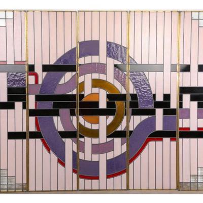 5 Panel stained glass mural Arts & Crafts style