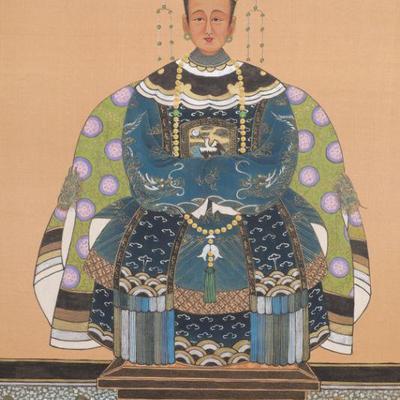 Chinese familial portrait painting on silk