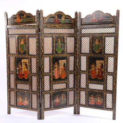 Painted wood Persian room divider screen