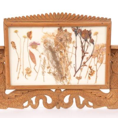 carved Asian frame with dried flower display