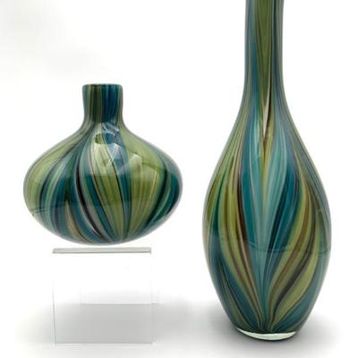 Swirled Glass - Green & Teal Vase Pair - Gorgeous