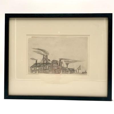 Folk Art - Graphite Pencil Drawing - Factory #4 - 1800s/early 1900s