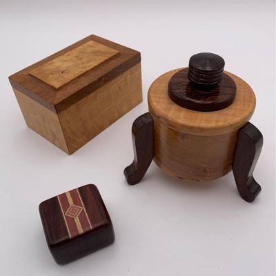 Artist Made Wooden Treasure Box Trio