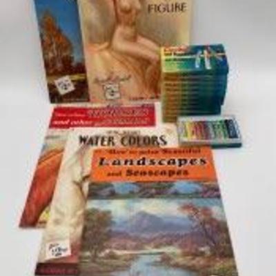 Vintage Foster How-To Art Books/ 12 Sets of Pentel Oil Pastels- 9 NIB