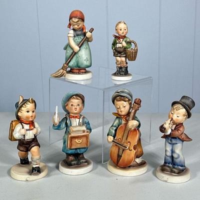 (6PC) MIXED SMALL HUMMEL FIGURINE LOT | Including: Sweet Music Hum 186, Postman Hum 119, Serenade Hum 85/0, Little Sweeper Hum 171,...