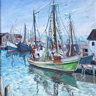 HENRY BIRD (BRITISH 1909-2000) OIL PAINTING | boats in harbor. Oil on canvas. 24 x 20 in. Stretcher. Signed lower right. - l. 30 x w. 26...