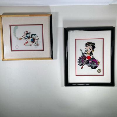 (2PC) BETTY BOOP FRAMED PRINTS | Including: “Plane Krazy” limited edition serigraph cel and Betty Boop on a motorcycle limited edition...