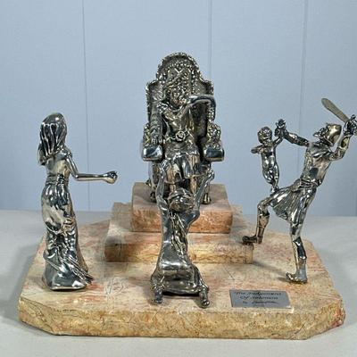 YAACOV HELLER (1941-) THE JUDGEMENT OF SOLOMON SCULPTURE | Silver-plated bronze sculpture "The Judgement of Solomon" by Yaacov...
