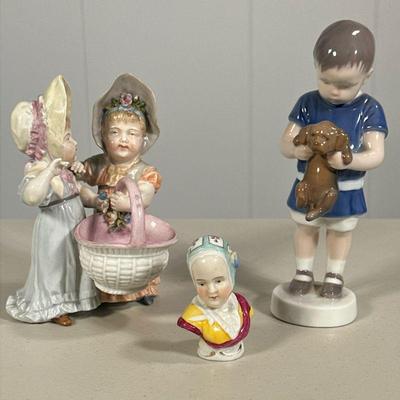 (3PC) ASSORTED PORCELAIN FIGURINES | Including: Bing & Grondahl boy with puppy, pair of girls with basket, and miniature bust of...