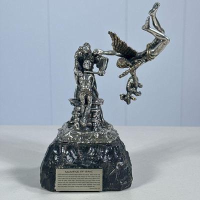 YAACOV HELLER (1941-) SACRIFICE OF ISAAC | Sacrifice of Isaac sculpture by Yaacov Heller mounted on stone base. - l. 5 x w. 4 x h. 7.5 in

