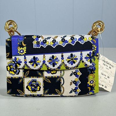 NWT VINTAGE EMILIO PUCCI HANDBAG | New with tag Emilio Pucci purse from Saks Fifth Ave with patterned front and green leather interior...