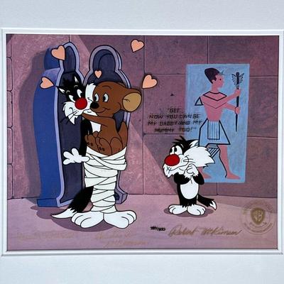 ROBERT MCKINSON SIGNED SYLVESTER & JR CEL | Warner Brothers signed limited edition hand-painted cel of Sylvester and Jr. Numbered...