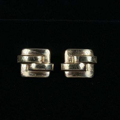 14K GOLD EARRINGS | Pair of square 14K gold earrings, marked on back “EL 14K” weight: 11.4g - l. 1.25 x w. 1 in

