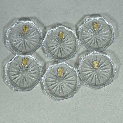 (6PC) CUT CRYSTAL COASTERS | Set of 6 octagonal cut crystal German drink coasters with pinwheel design. - dia. 3.5 in

