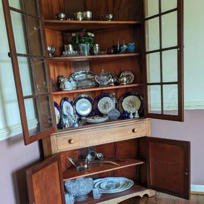 For immediate purchase-Corner china cupboard. Walnut/ 44" w x 79.5" h $499. Contact Barb to purchase or for more info....
