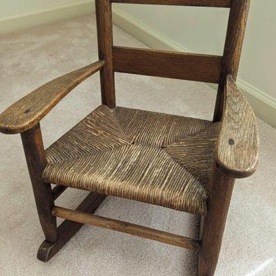 For immediate purchase-Antique/vintage child's rush seat rocker. $50 Contact Barb to purchase or for more info. 434-665-6915