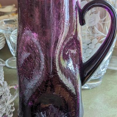 Blenko crackle and pinched glass pitcher