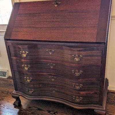 For immediate purchase-Maddox Mahogany slant front desk. 4 drawers. With key. 37" w x 41.5" h x 22" d. $299 Contact Barb...
