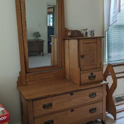 For immediate purchase-Oak princess dress 44"w 19.5" d x 76" h. On wooden rollers and mirror. $199. Contact Barb to...