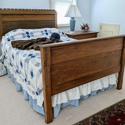 For immediate purchase-Antique walnut bed, Eastlake period. Headboard and baseboard. Tulip cutout top on headboard. Full size. includes...