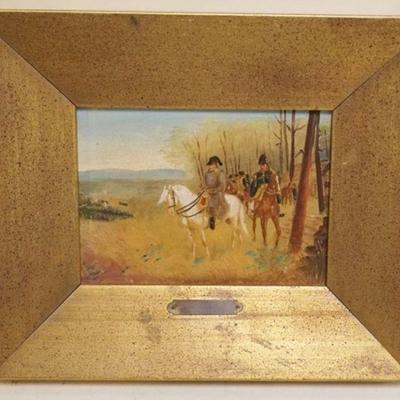 1104	OIL PAINTING ON BOARD, NAPOLEAN AVANT LA BATAILLE, ANDRE DESVARREUX, APPROXIMATELY 9 1/2 IN X8 IN, IMAGE 6 IN X 4 IN
