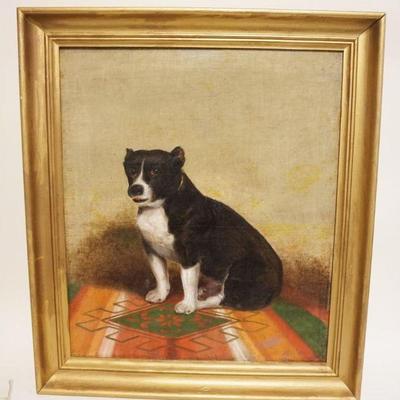 1011	OIL PAINTING ON CANVAS OF A DOG, APPROXIMATELY 25 1/2 IN X 29 IN OVERALL
