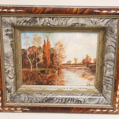 1022	OIL PAINTING ON BOARD AUTUMN LANDSCAPE SIGNED G PAULY, APPROXIMATELY 13 IN X 11 IN OVERALL, IMAGE APPROXIMATELY 6 IN X 7 1/2 IN
