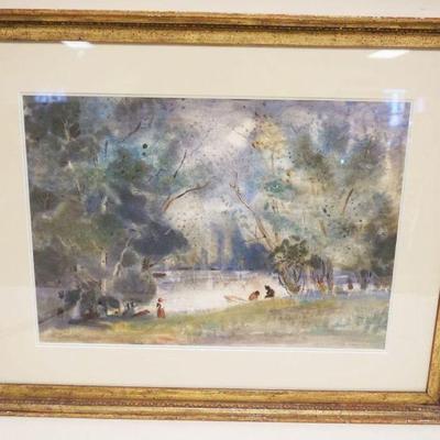1067	WATERCOLOR BERNARD KLONIS LANDSCAPE FRAMED & MATTED UNDER GLASS, APPROXIMATELY 24 IN X 31 IN OVERALL, IMAGE APPROXIMATELY 22 IN...