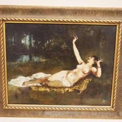 1035	OIL PAINTING ON CANVAS NUDE WOMAN LYING IN FORREST, APPROXIMATELY 23 IN X 19 IN OVERALL, IMAGE APPROXIMATELY 17 IN X 13 IN
