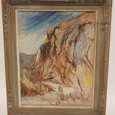 1037	OIL PAINTING ON CANVAS DESSERT MOUNTAIN SCENE, ARTIST SIGNED LOWER RIGHT
